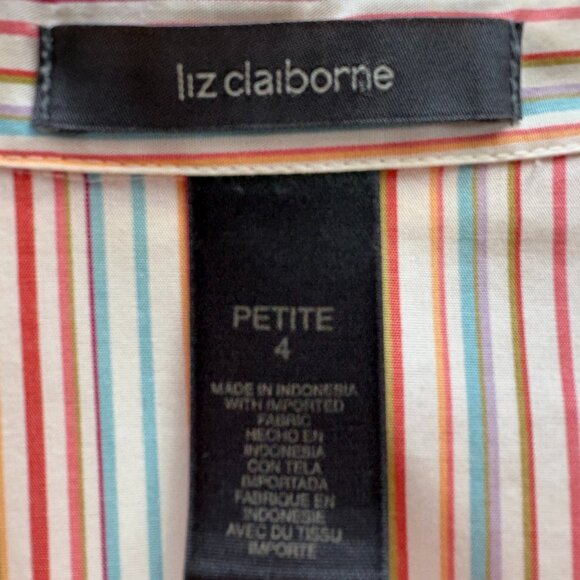 Liz Claiborne Striped Button-Down Shirt – Petite 4 – 100% Cotton – Excellent Con - Picture 3 of 7